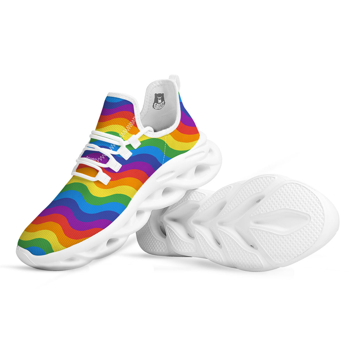 Wave Rainbow Print Pattern White Running Shoes-grizzshop