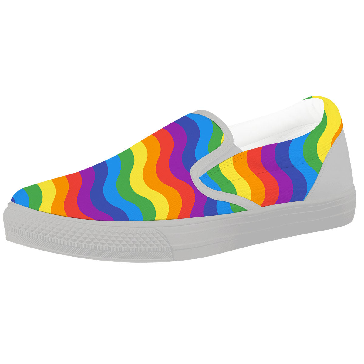 Wave Rainbow Print Pattern White Slip On Shoes-grizzshop