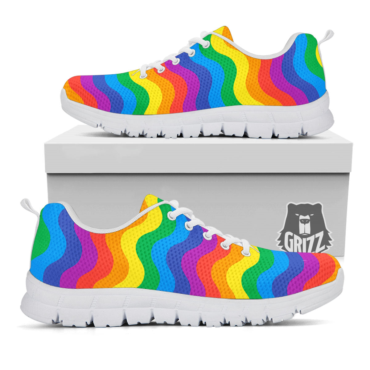 Wave Rainbow Print Pattern White Sneaker-grizzshop
