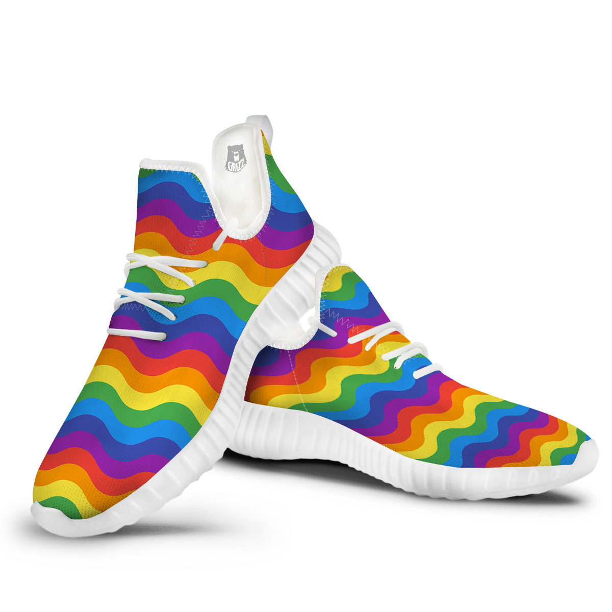 Wave Rainbow Print Pattern White Walking Shoes-grizzshop