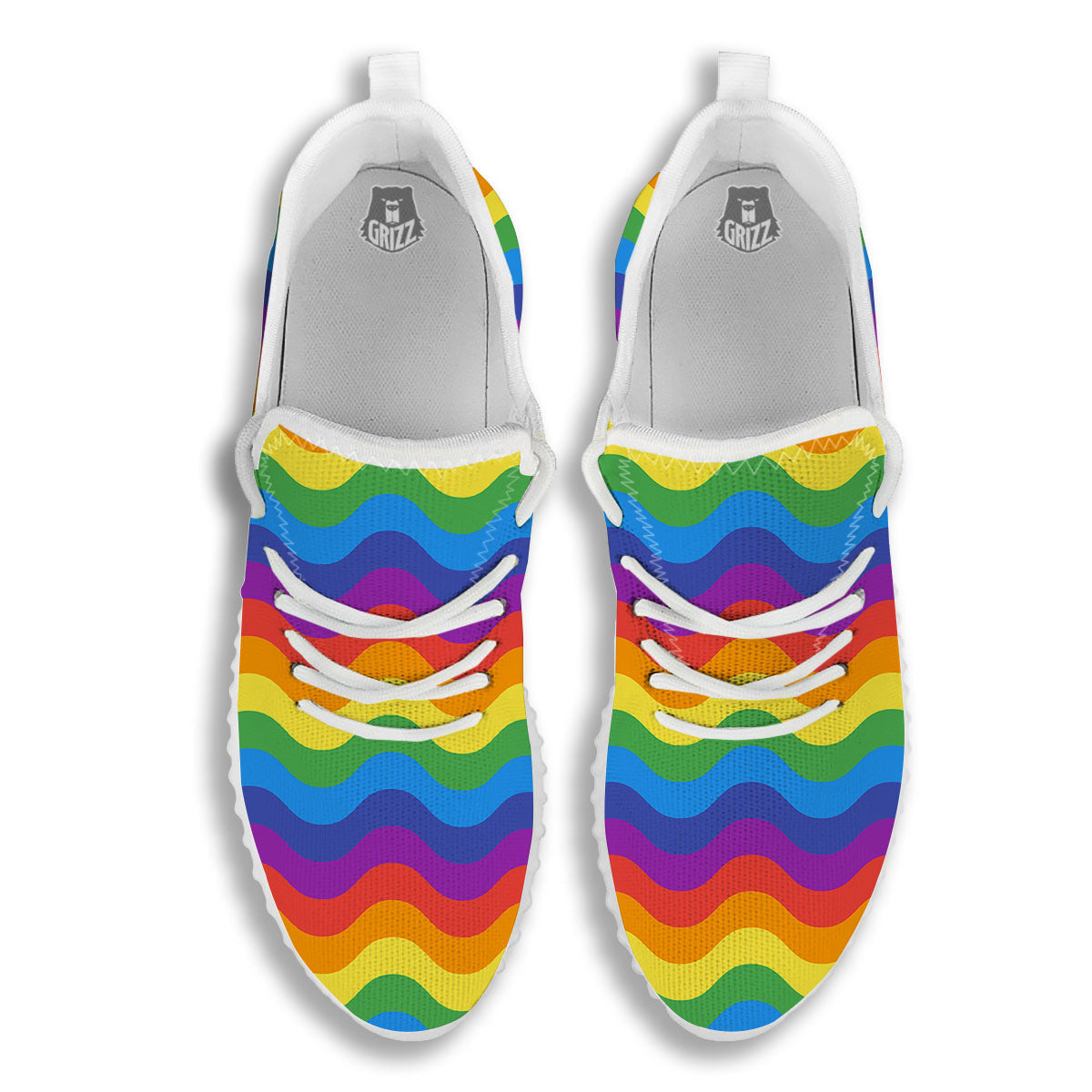 Wave Rainbow Print Pattern White Walking Shoes-grizzshop