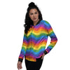 Wave Rainbow Print Pattern Women's Bomber Jacket-grizzshop