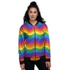 Wave Rainbow Print Pattern Women's Bomber Jacket-grizzshop