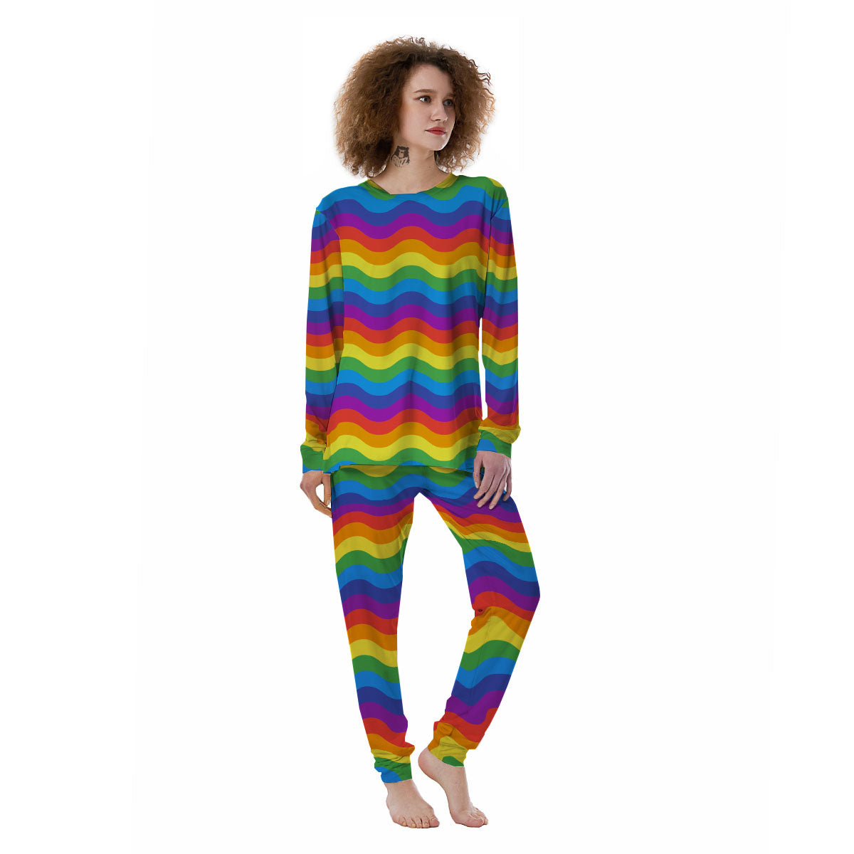 Wave Rainbow Print Pattern Women's Pajamas-grizzshop