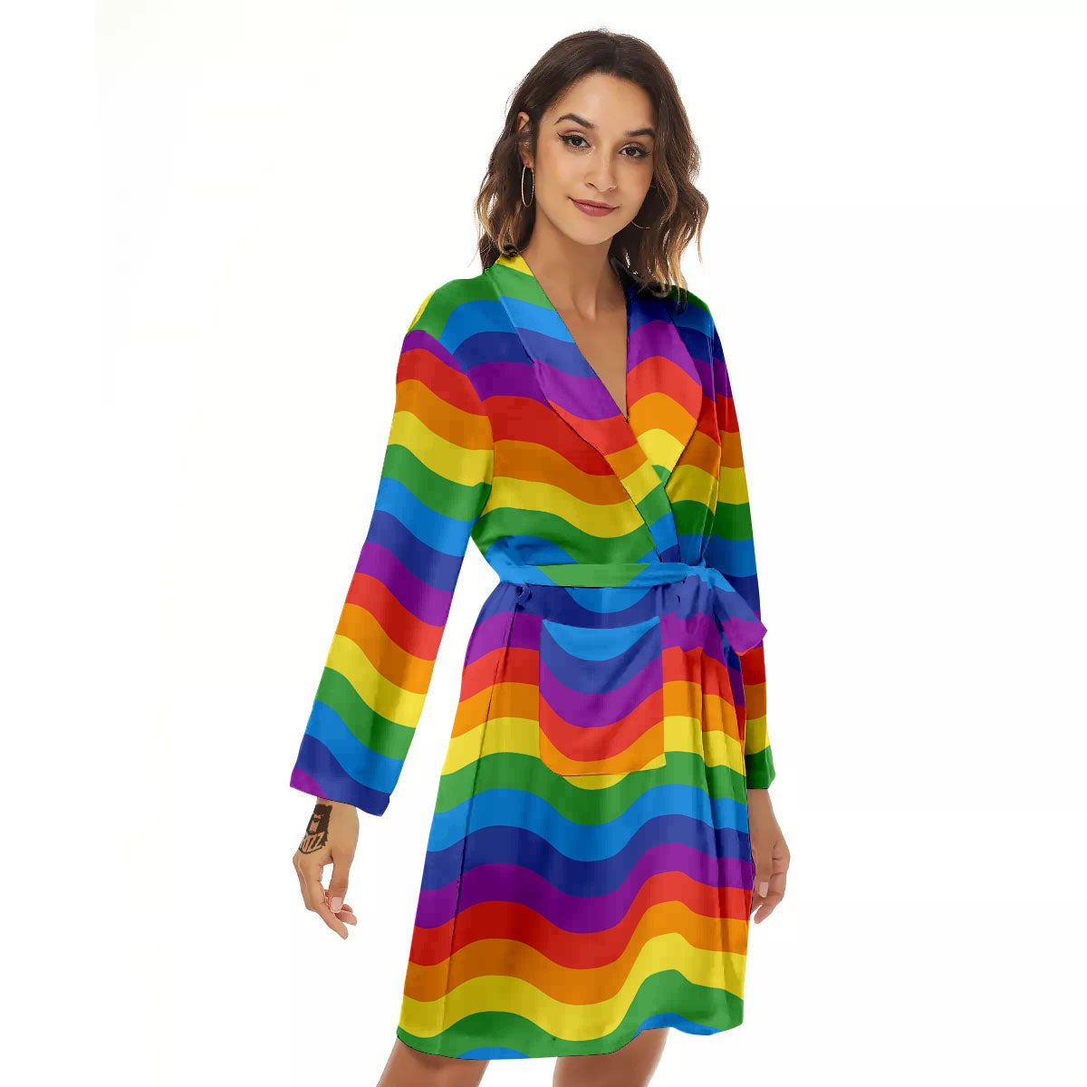 Wave Rainbow Print Pattern Women's Robe-grizzshop