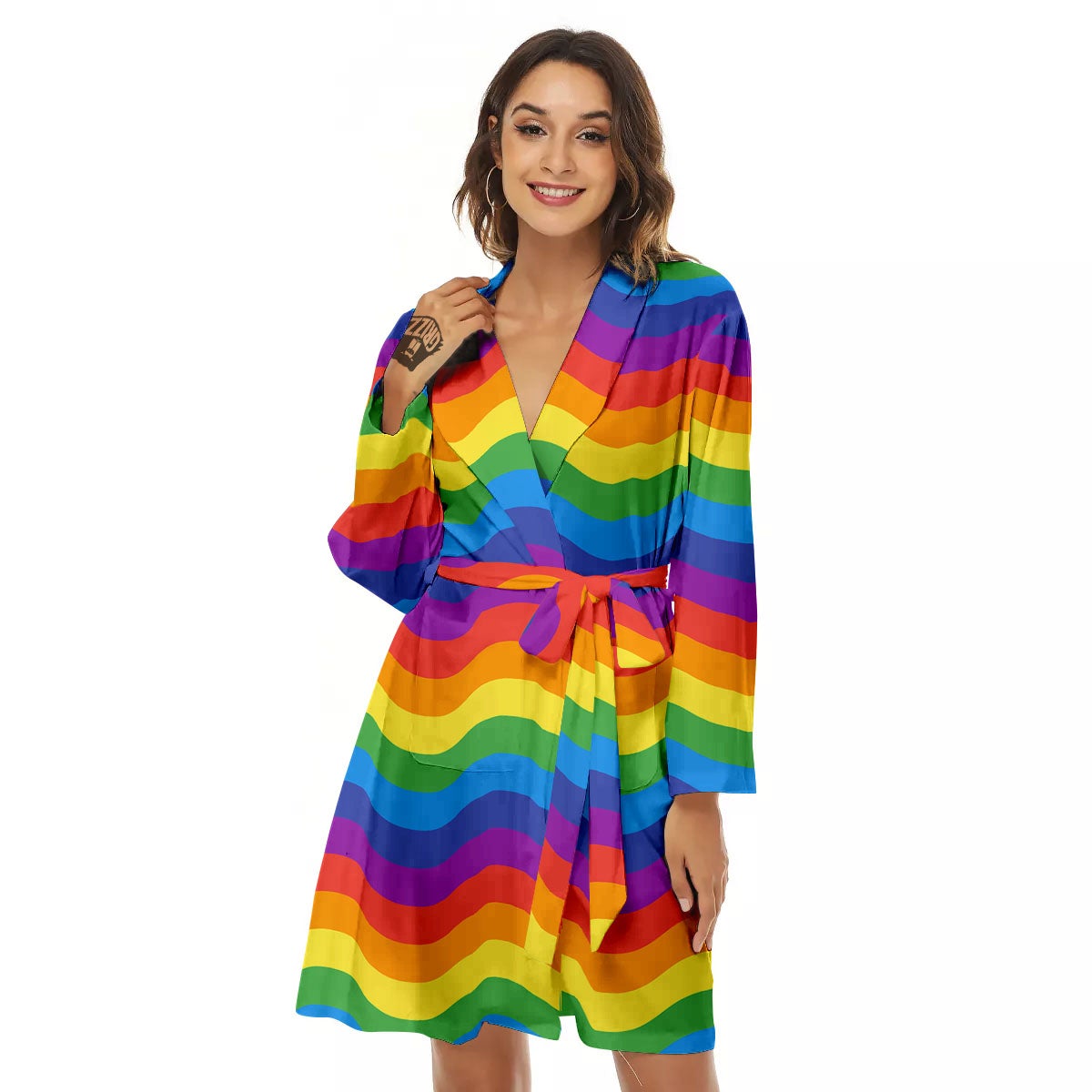 Wave Rainbow Print Pattern Women's Robe-grizzshop