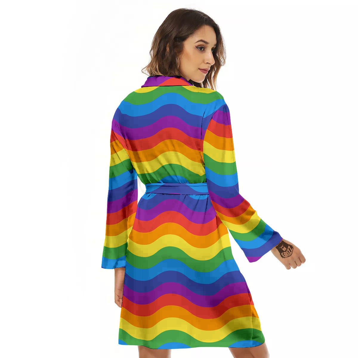 Wave Rainbow Print Pattern Women's Robe-grizzshop