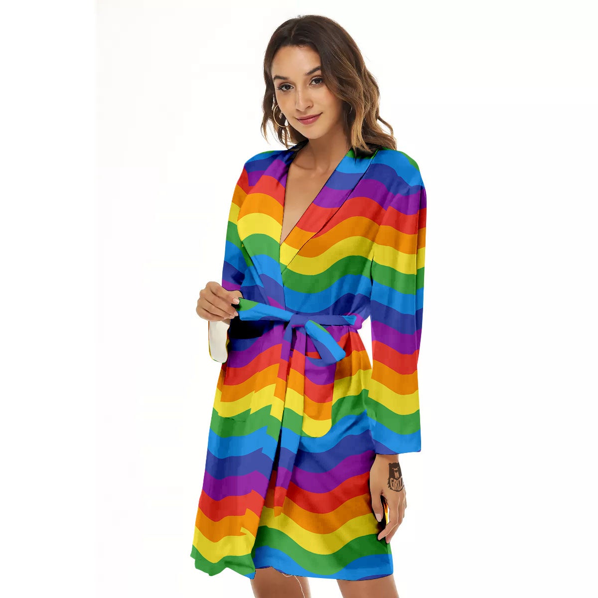Wave Rainbow Print Pattern Women's Robe-grizzshop