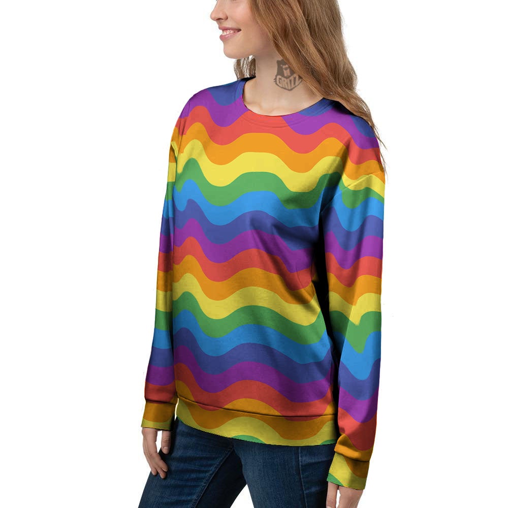Wave Rainbow Print Pattern Women's Sweatshirt-grizzshop
