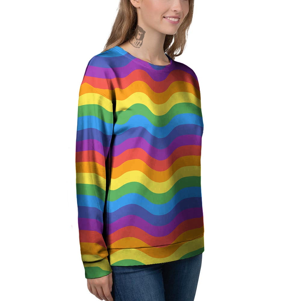 Wave Rainbow Print Pattern Women's Sweatshirt-grizzshop