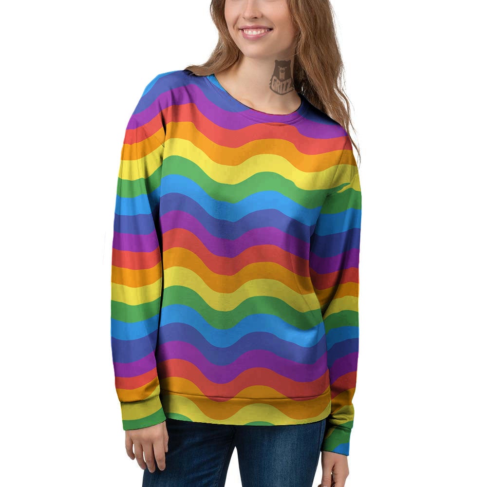 Wave Rainbow Print Pattern Women's Sweatshirt-grizzshop