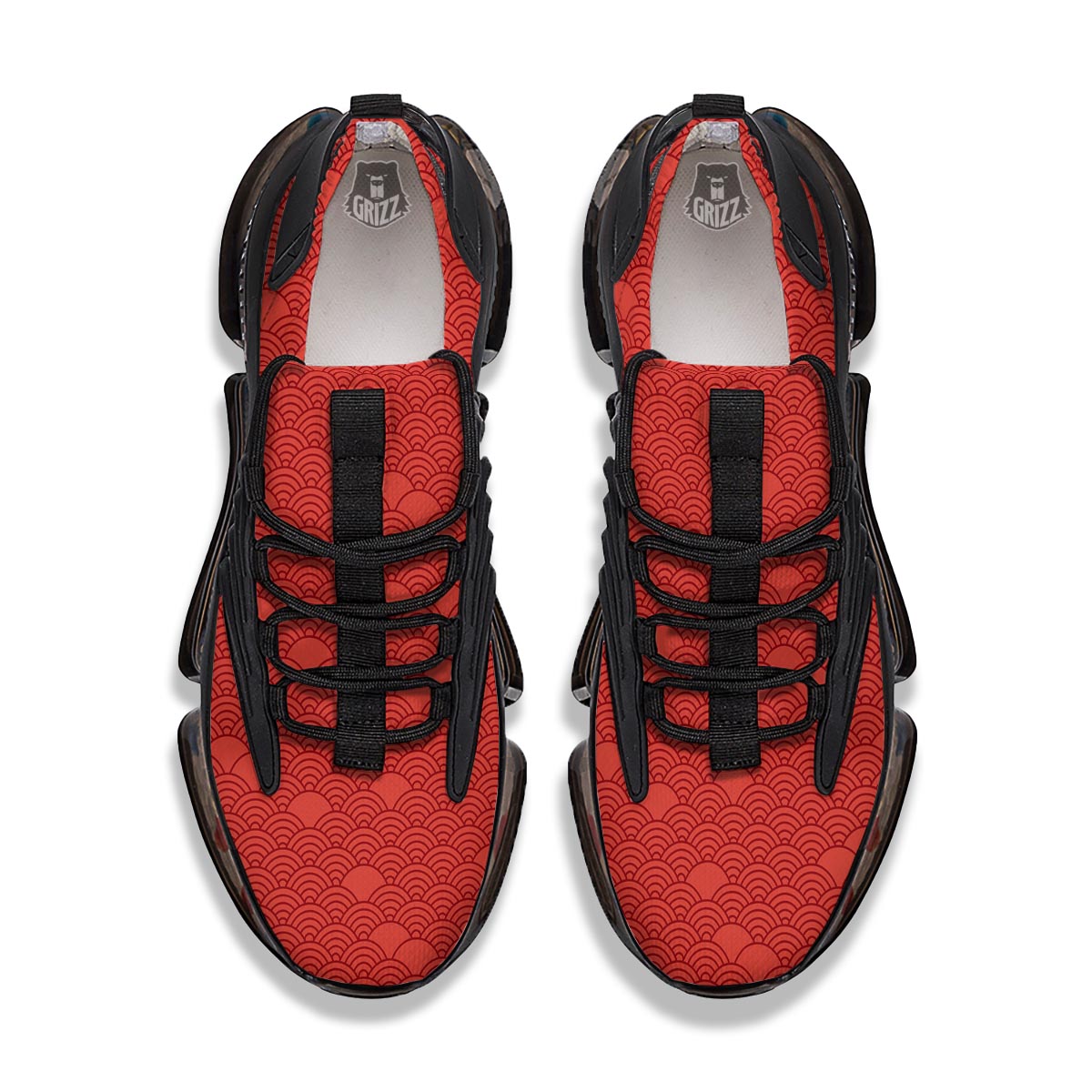 Wave Red Japanese Print Pattern Black Gym Shoes-grizzshop