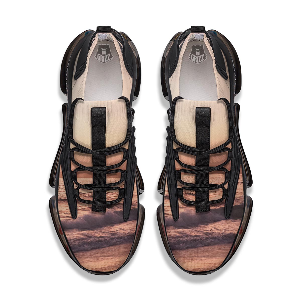Wave Sunrise Print Black Gym Shoes-grizzshop