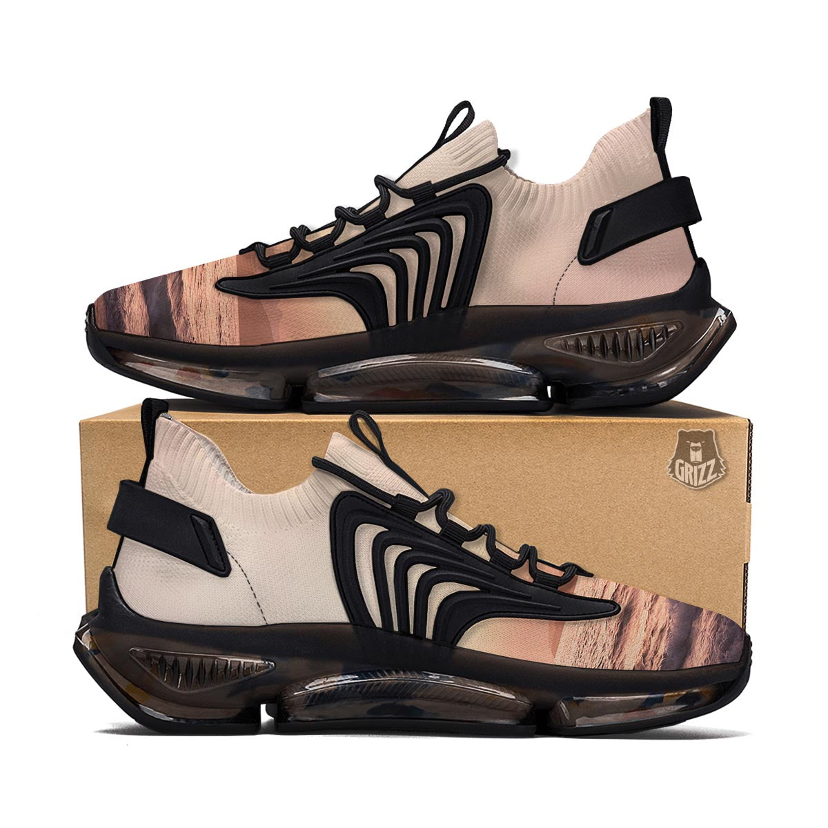 Wave Sunrise Print Black Gym Shoes-grizzshop