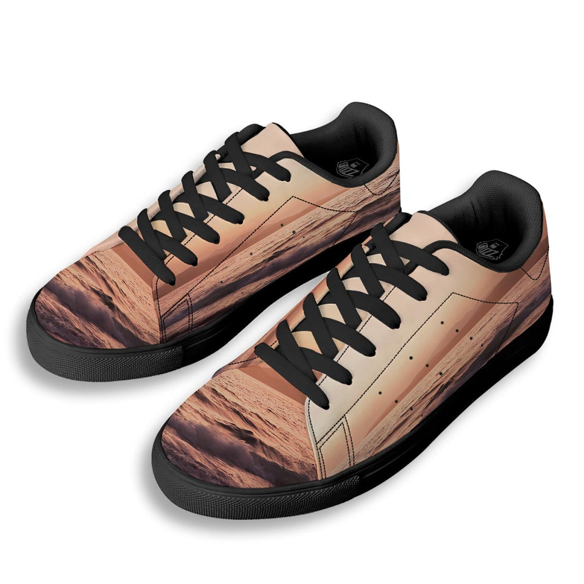 Wave Sunrise Print Black Low Top Sneakers-grizzshop