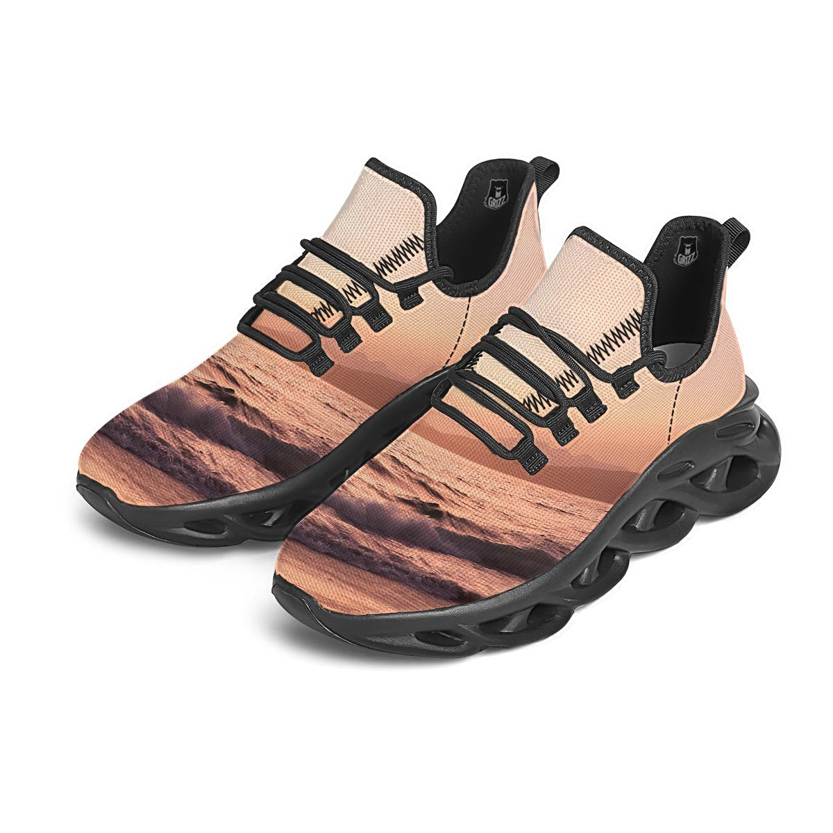 Wave Sunrise Print Black Running Shoes-grizzshop