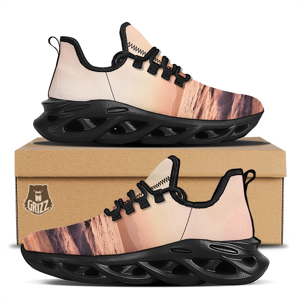 Wave Sunrise Print Black Running Shoes-grizzshop