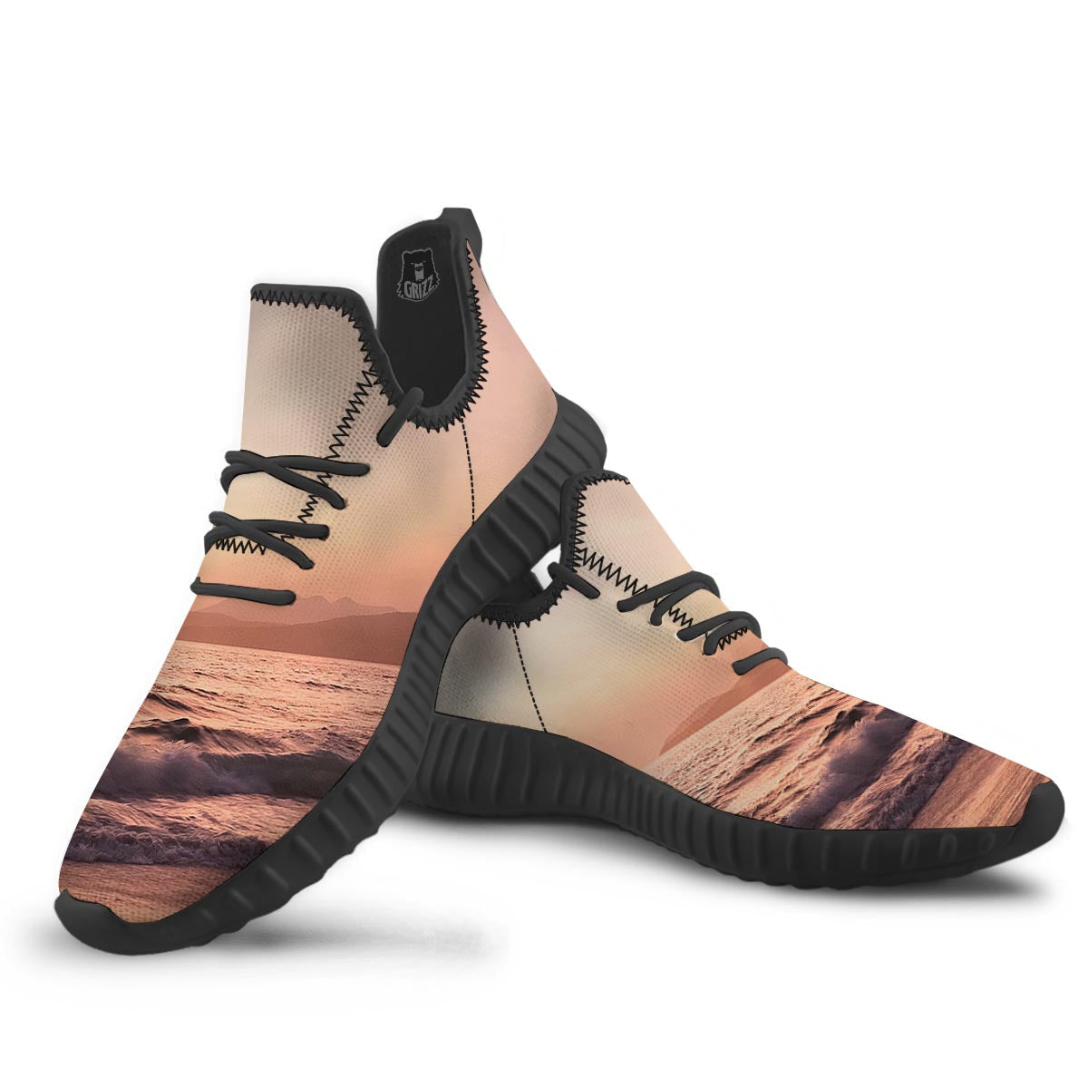 Wave Sunrise Print Black Walking Shoes-grizzshop