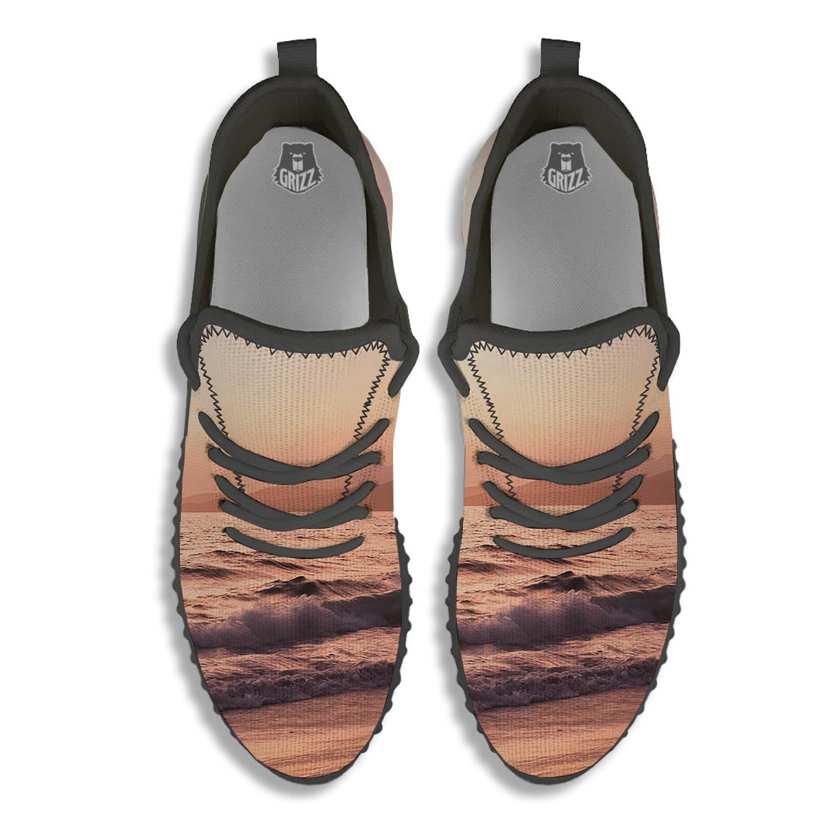 Wave Sunrise Print Black Walking Shoes-grizzshop