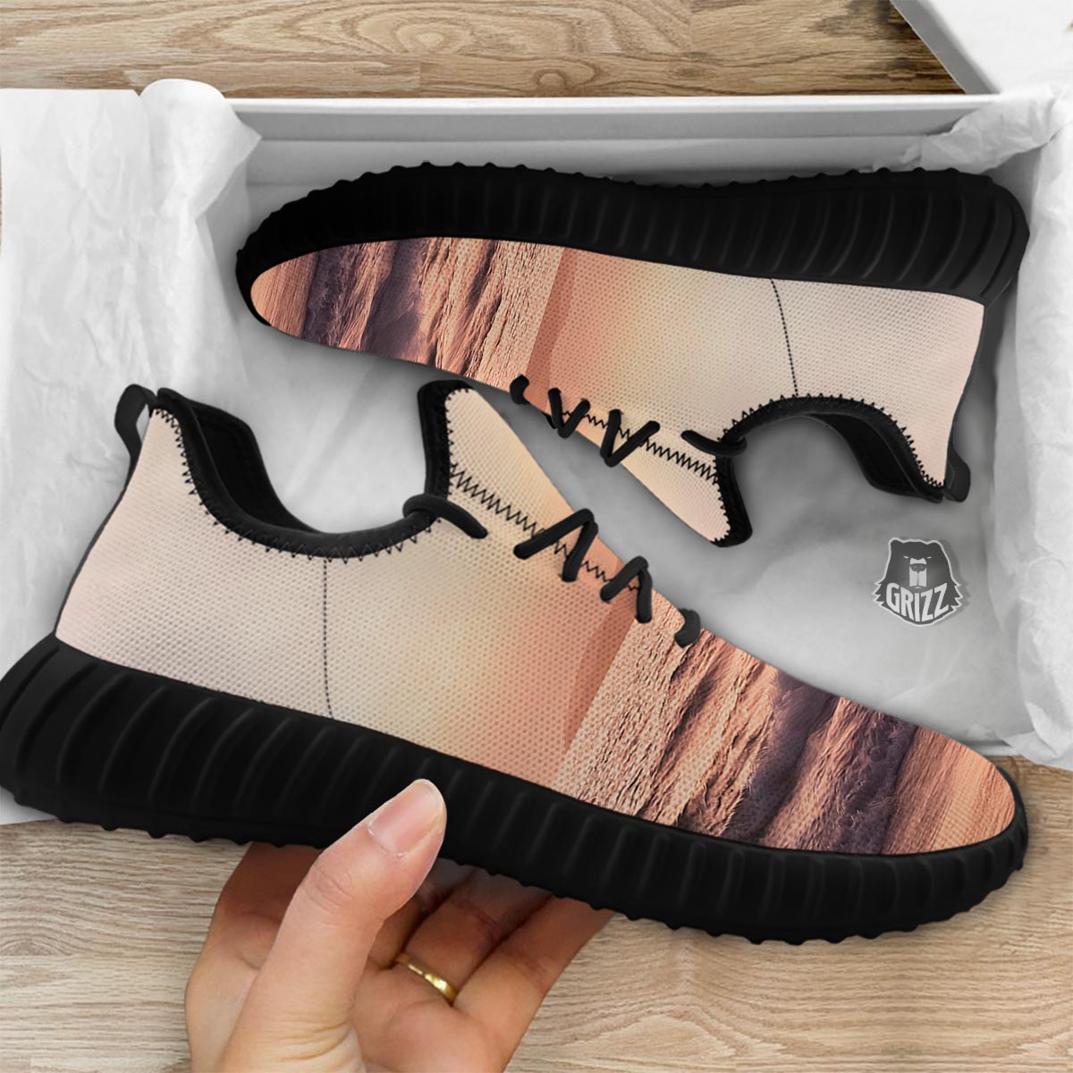 Wave Sunrise Print Black Walking Shoes-grizzshop