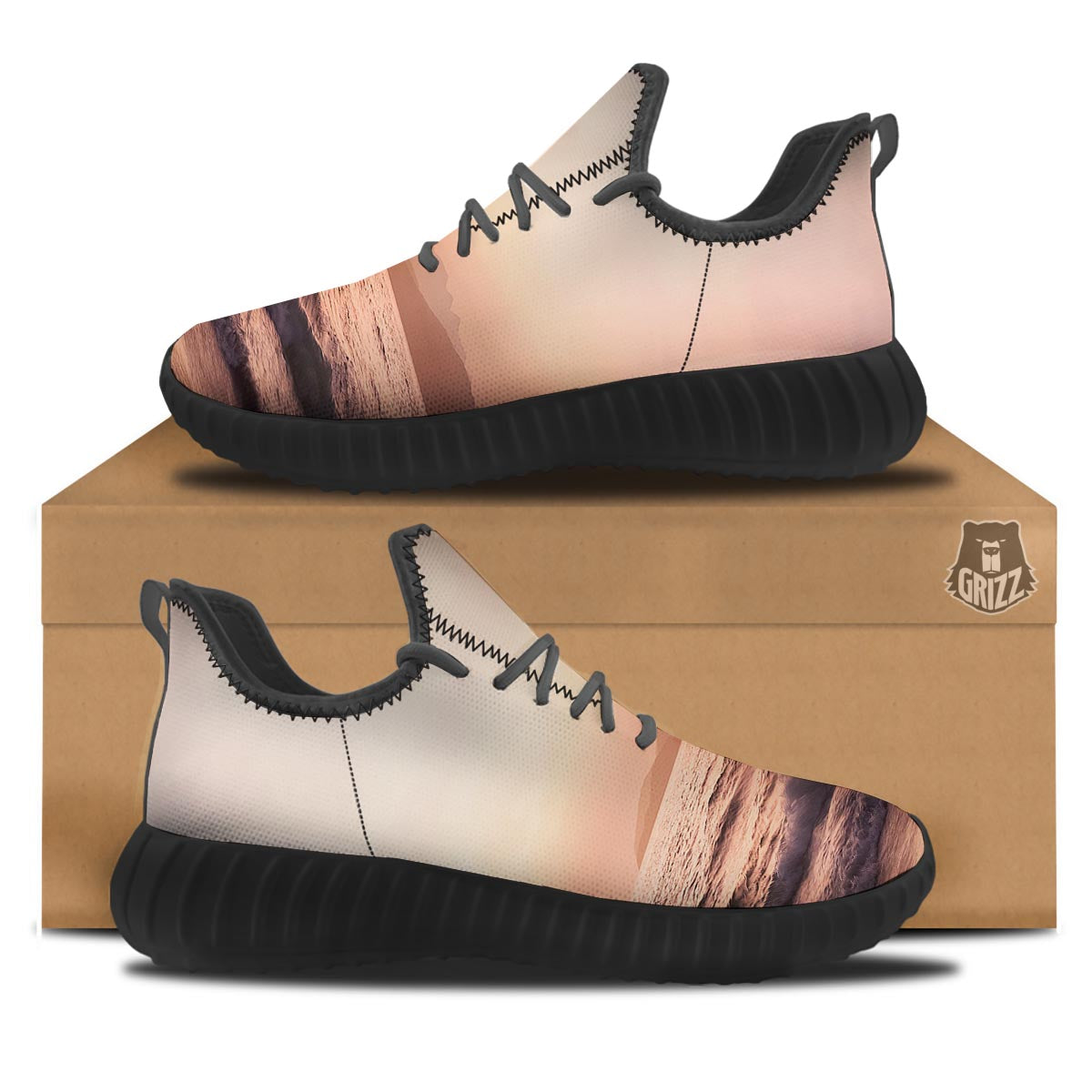 Wave Sunrise Print Black Walking Shoes-grizzshop