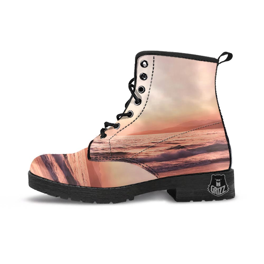 Wave Sunrise Print Leather Boots-grizzshop