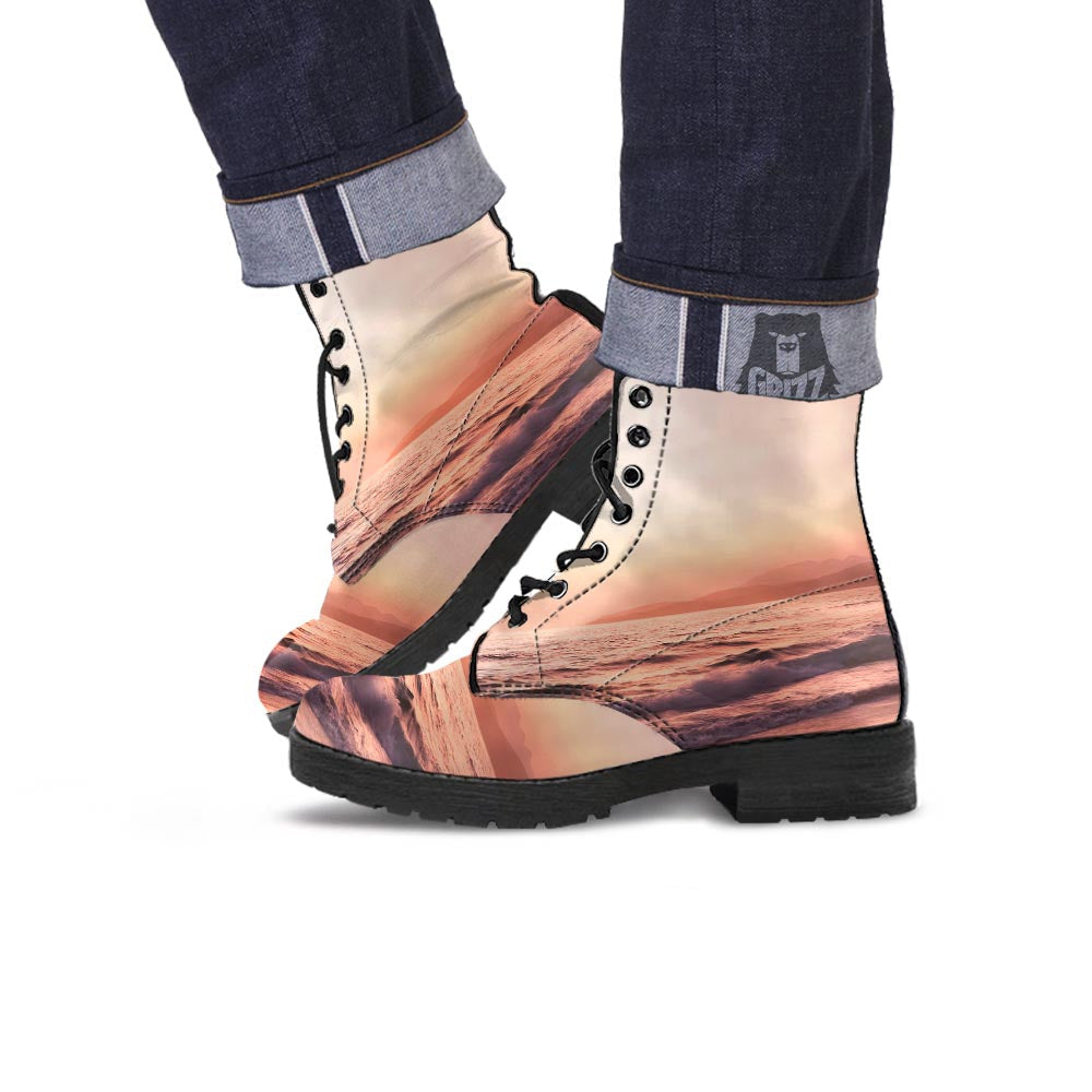 Wave Sunrise Print Leather Boots-grizzshop