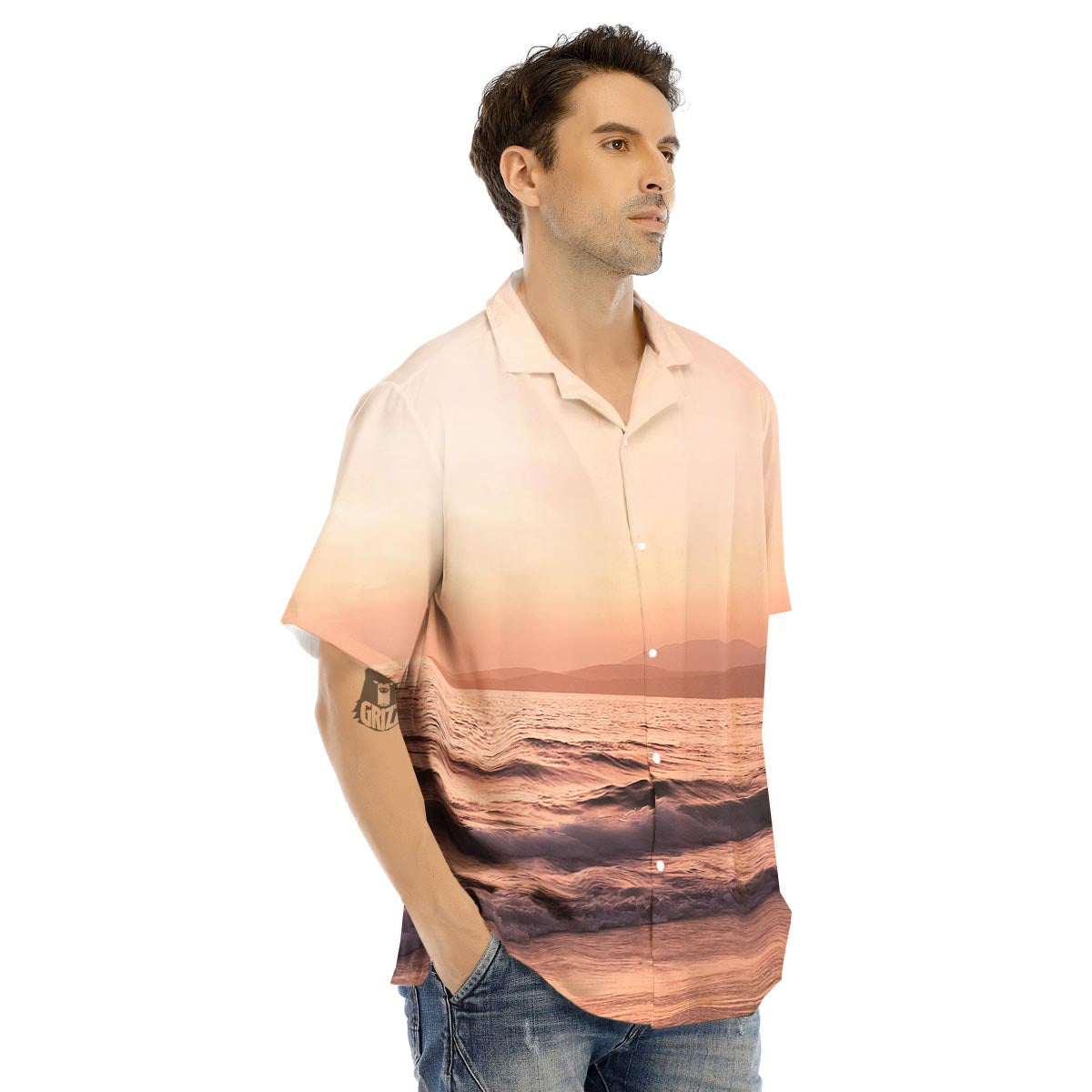 Wave Sunrise Print Men's Hawaiian Shirt-grizzshop
