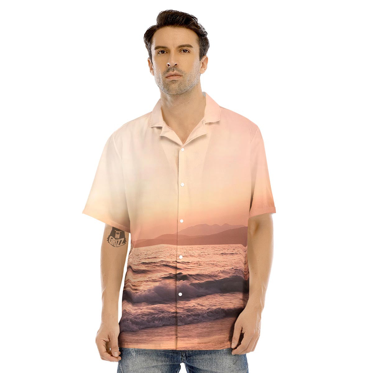 Wave Sunrise Print Men's Hawaiian Shirt-grizzshop