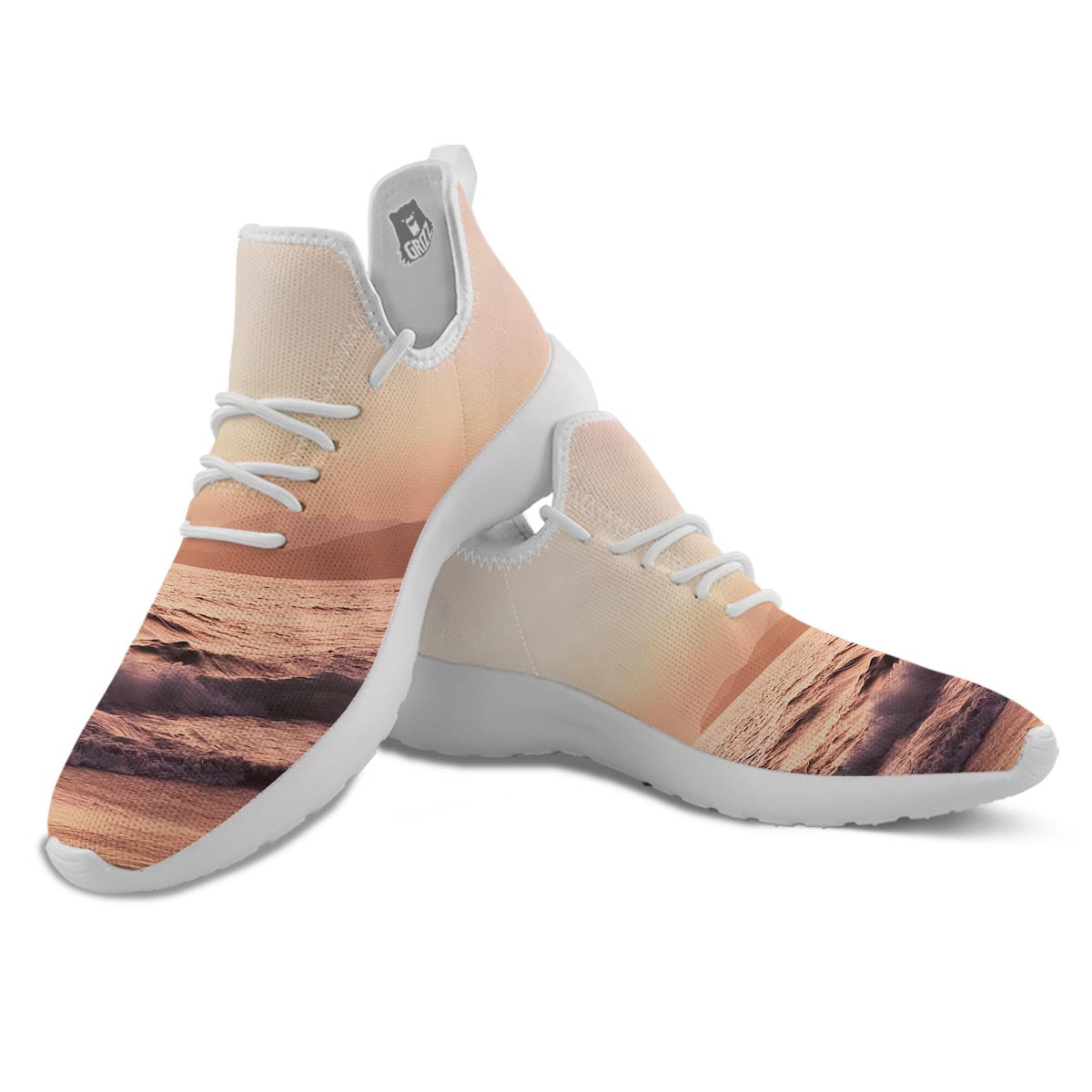 Wave Sunrise Print White Athletic Shoes-grizzshop