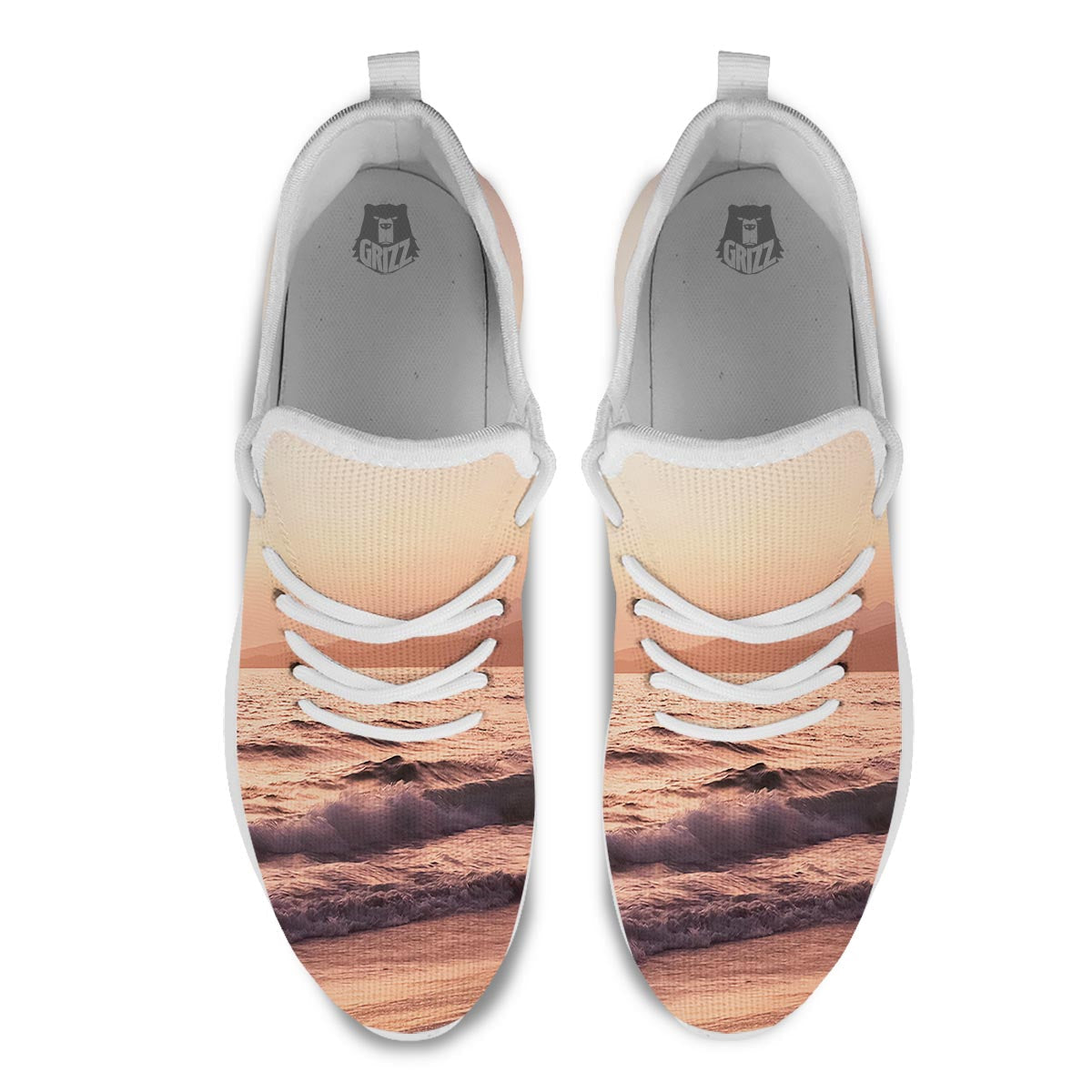 Wave Sunrise Print White Athletic Shoes-grizzshop