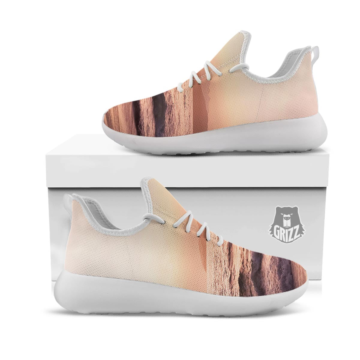 Wave Sunrise Print White Athletic Shoes-grizzshop