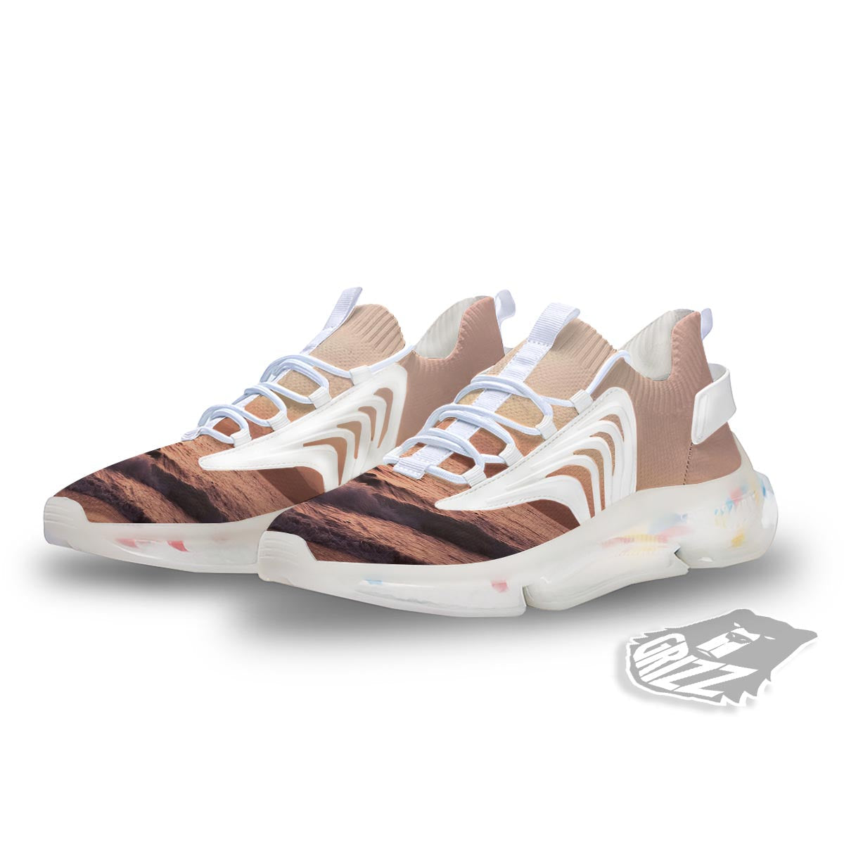 Wave Sunrise Print White Gym Shoes-grizzshop
