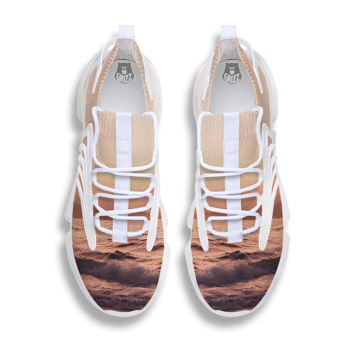 Wave Sunrise Print White Gym Shoes-grizzshop