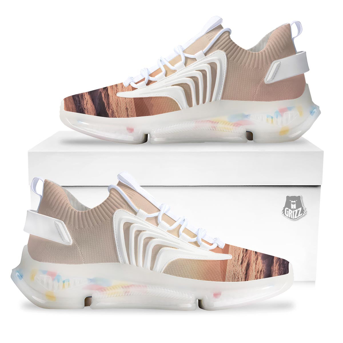 Wave Sunrise Print White Gym Shoes-grizzshop