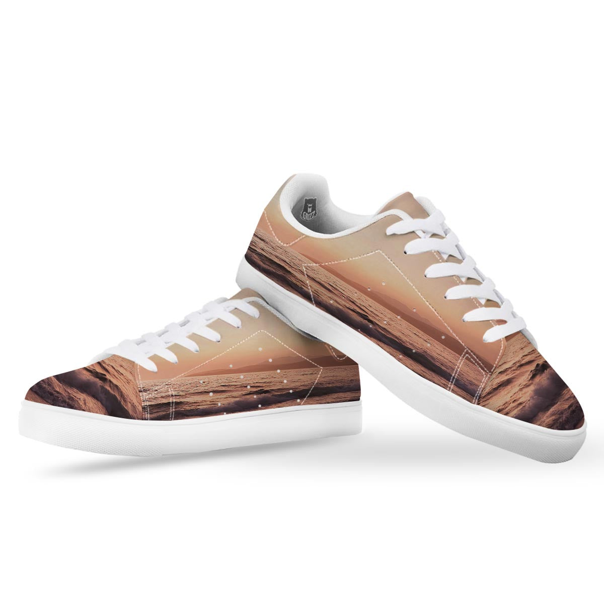 Wave Sunrise Print White Low Top Sneakers-grizzshop