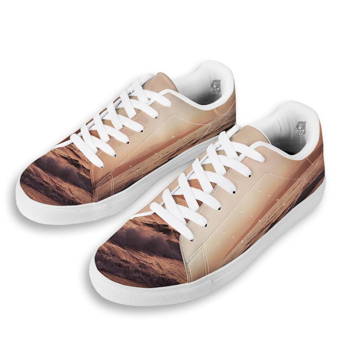 Wave Sunrise Print White Low Top Sneakers-grizzshop