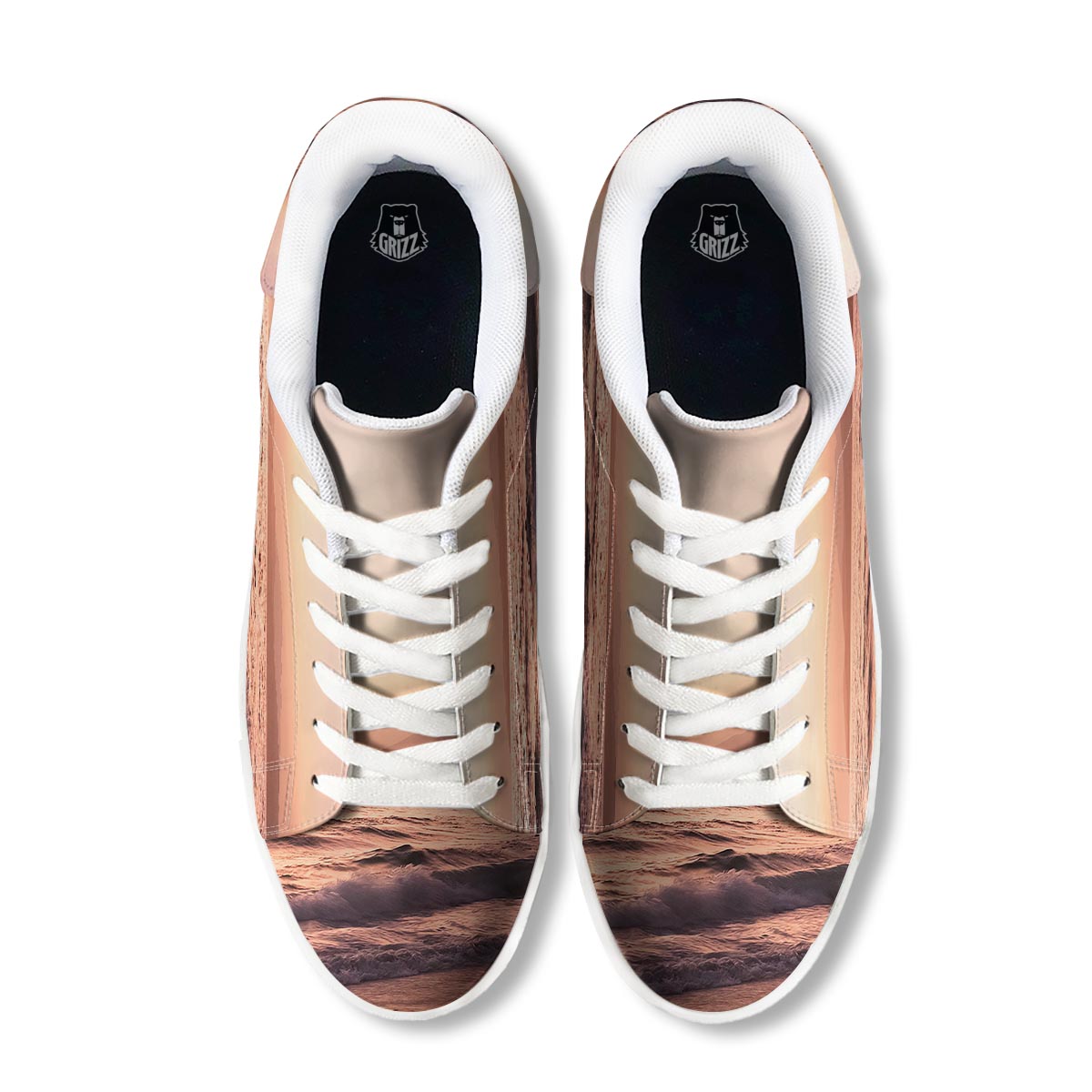 Wave Sunrise Print White Low Top Sneakers-grizzshop