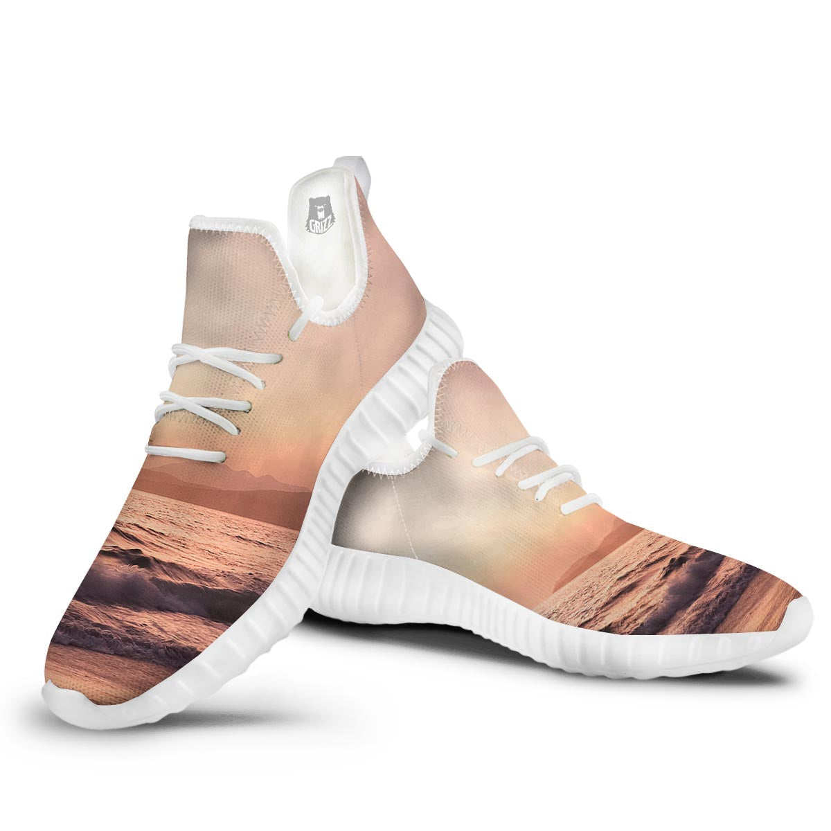 Wave Sunrise Print White Walking Shoes-grizzshop