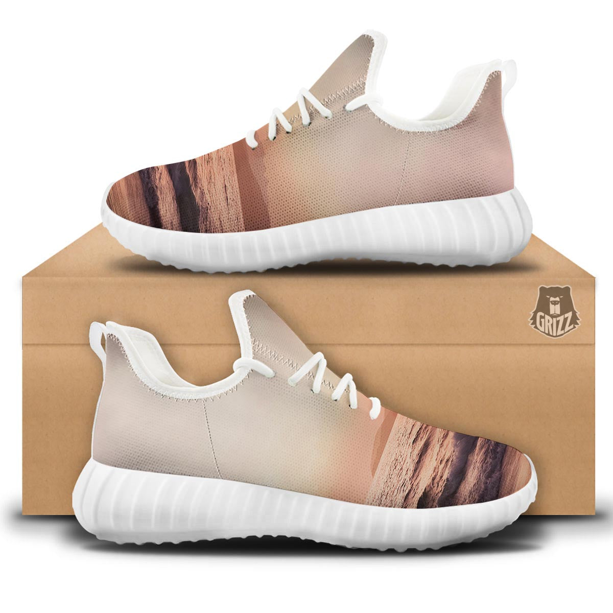 Wave Sunrise Print White Walking Shoes-grizzshop