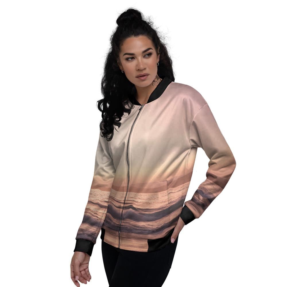 Wave Sunrise Print Women's Bomber Jacket-grizzshop