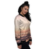 Wave Sunrise Print Women's Bomber Jacket-grizzshop