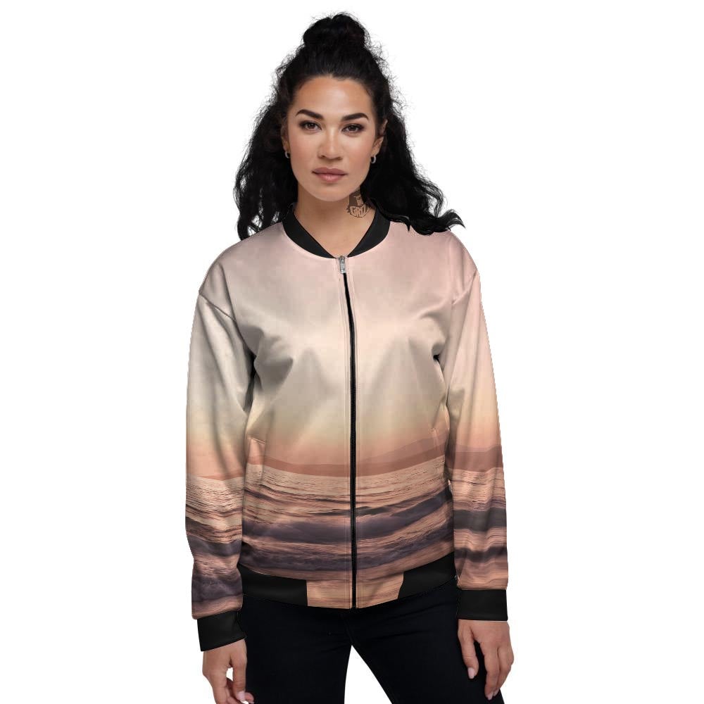 Wave Sunrise Print Women's Bomber Jacket-grizzshop