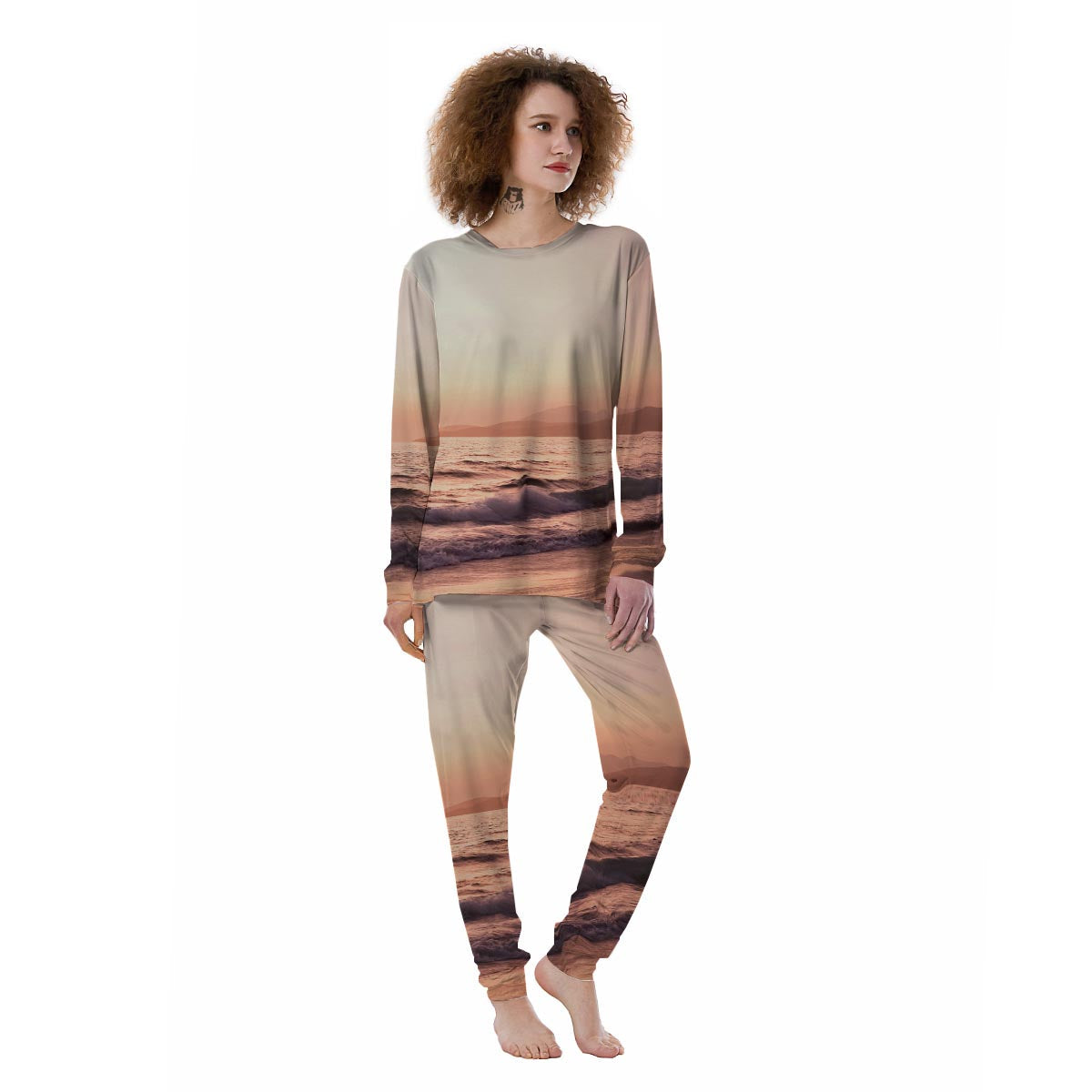 Wave Sunrise Print Women's Pajamas-grizzshop