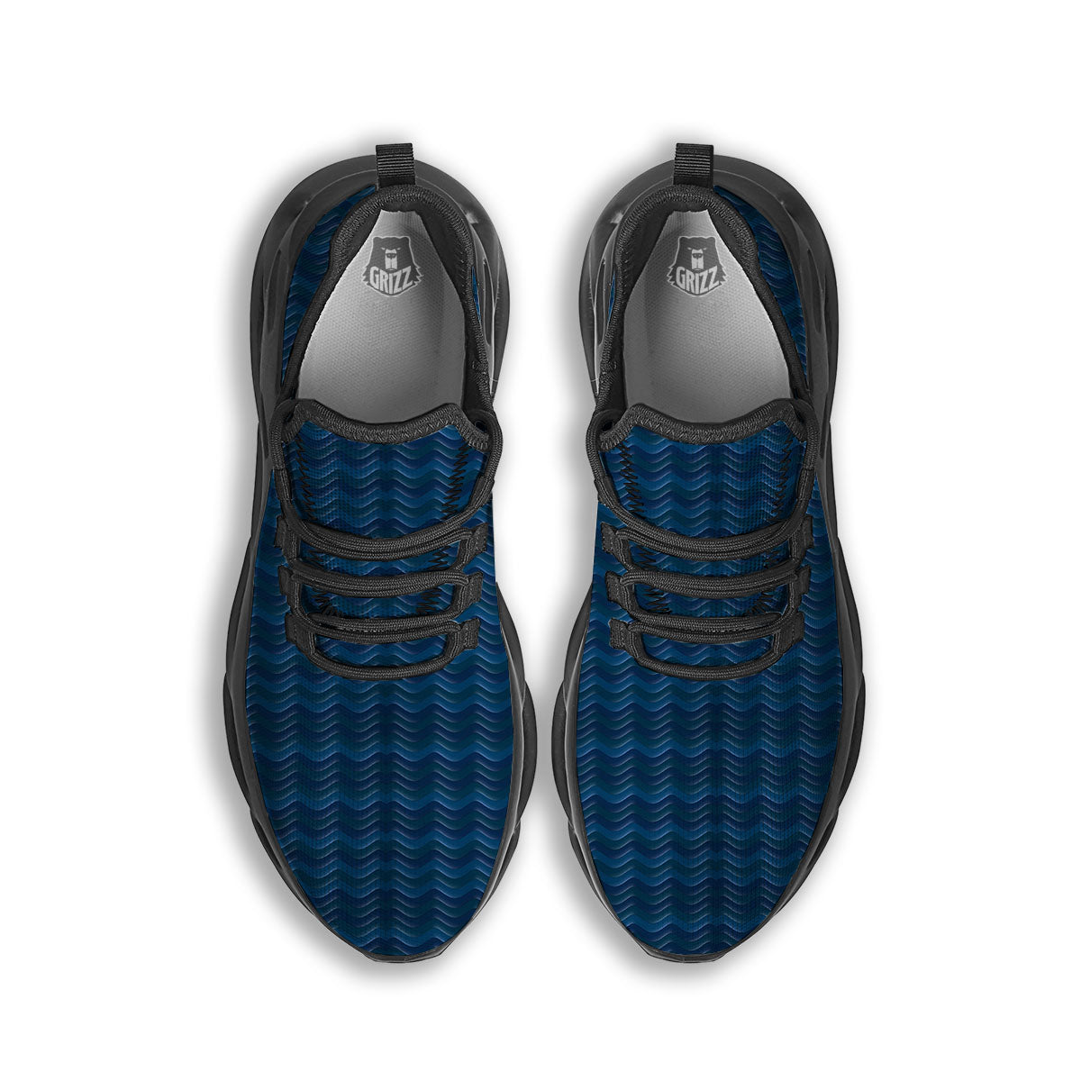 Wave Surfing Deep Sea Print Pattern Black Running Shoes-grizzshop