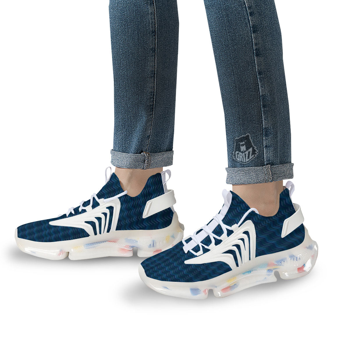 Wave Surfing Deep Sea Print Pattern White Gym Shoes-grizzshop
