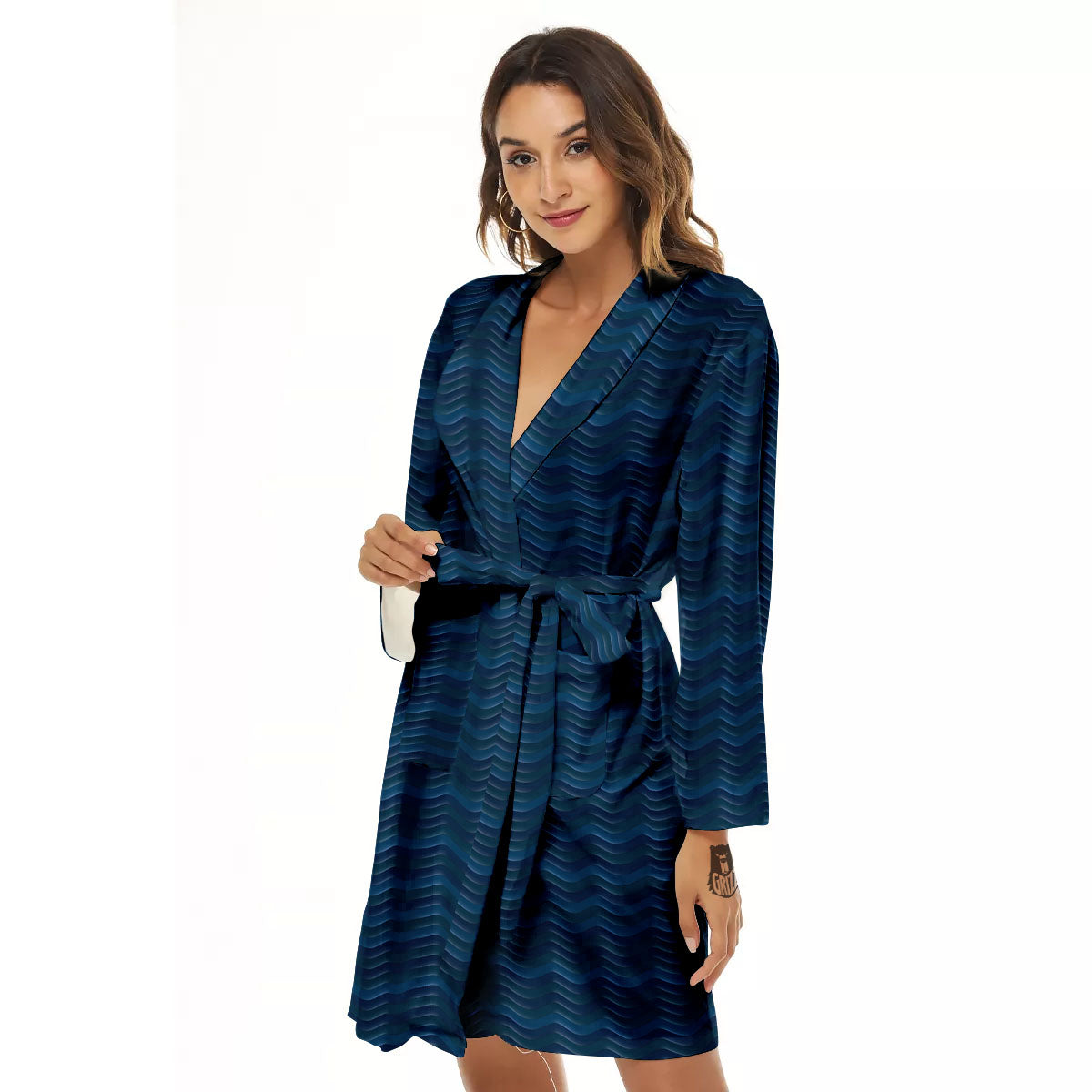 Wave Surfing Deep Sea Print Pattern Women's Robe-grizzshop
