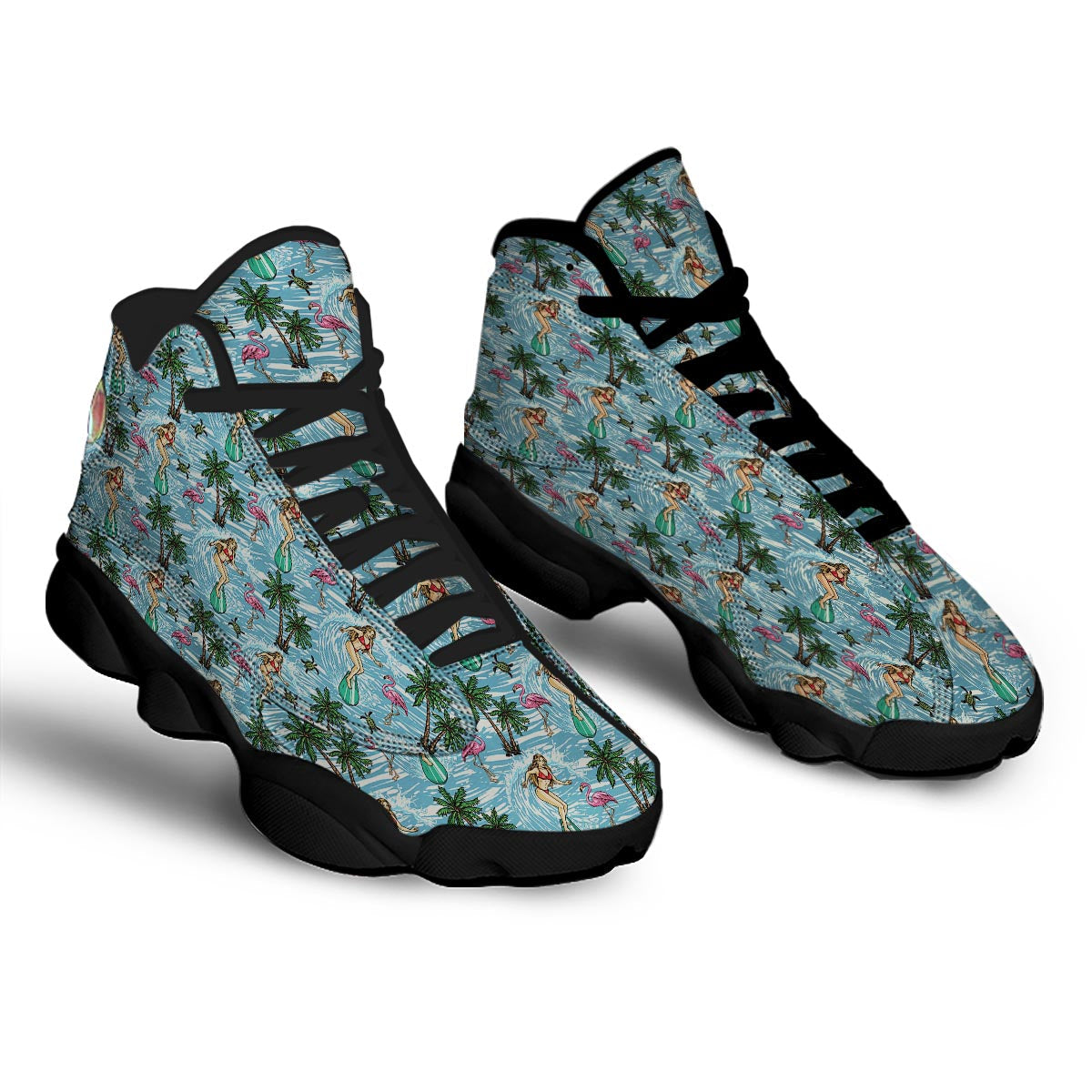 Wave Surfing Print Pattern Black Basketball Shoes-grizzshop