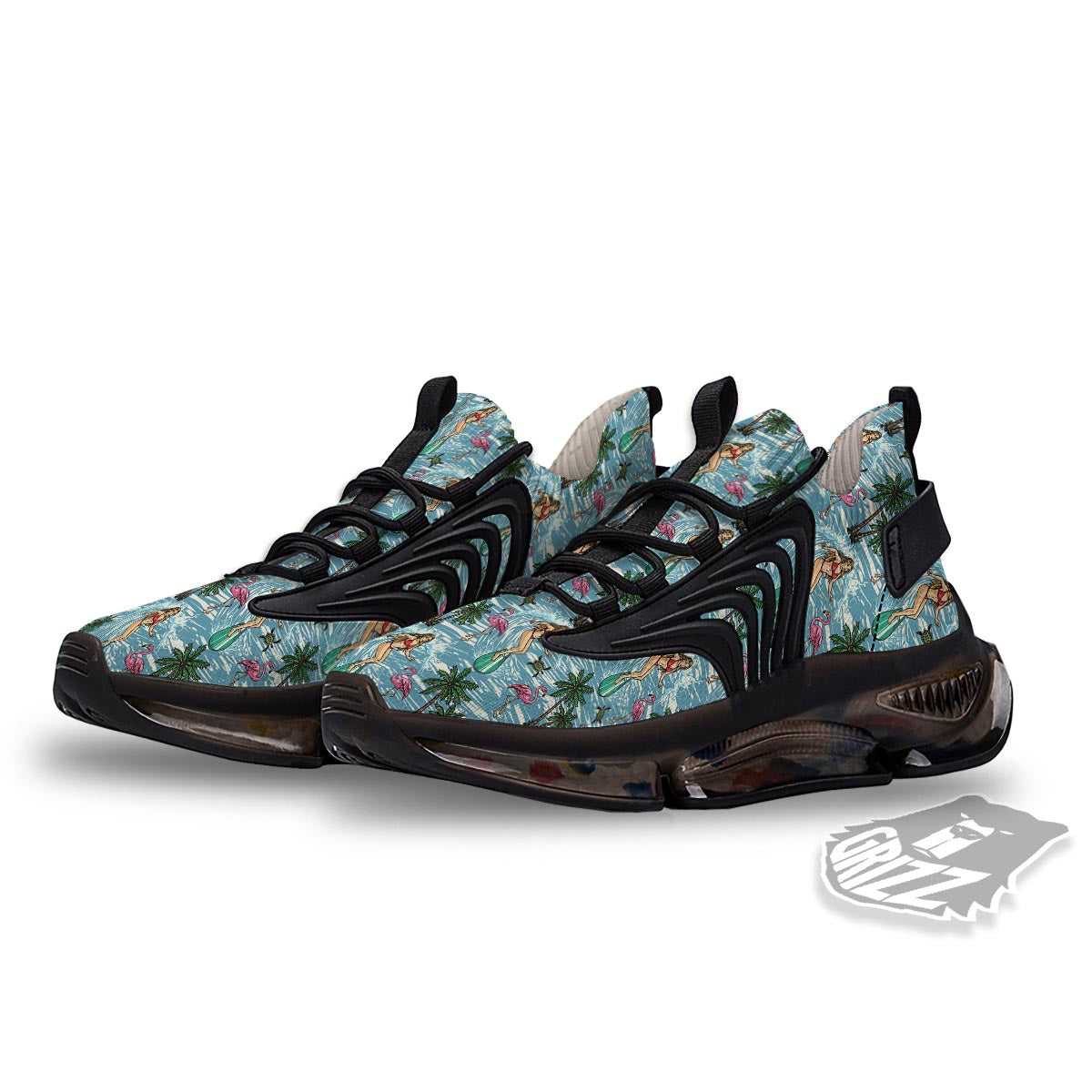 Wave Surfing Print Pattern Black Gym Shoes-grizzshop