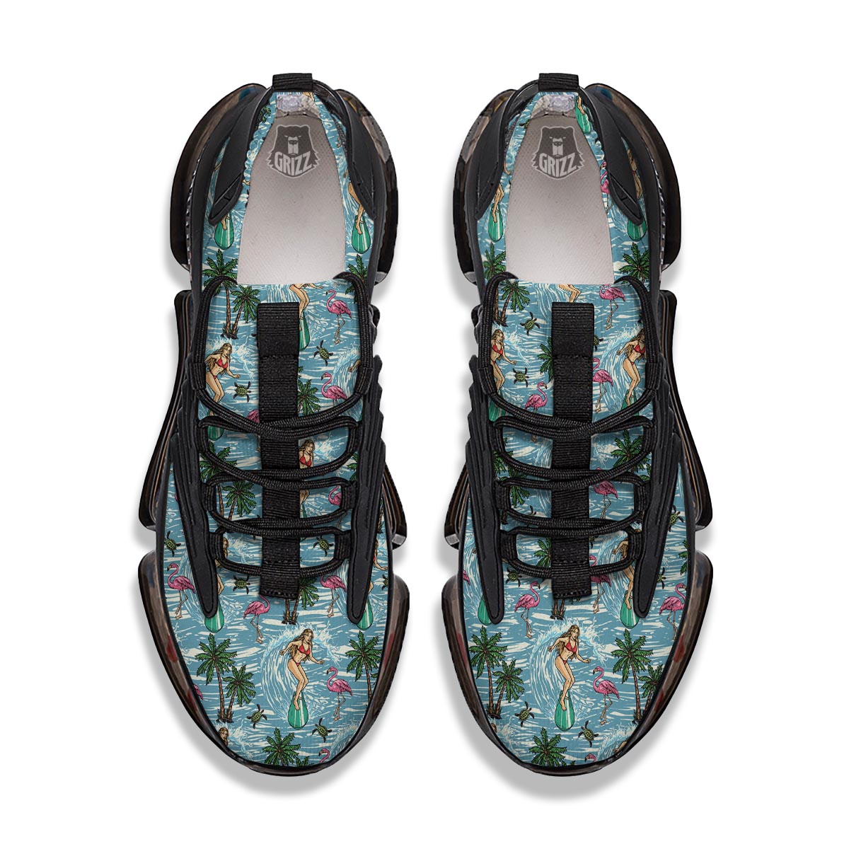 Wave Surfing Print Pattern Black Gym Shoes-grizzshop